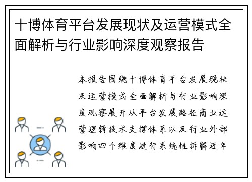 十博体育平台发展现状及运营模式全面解析与行业影响深度观察报告